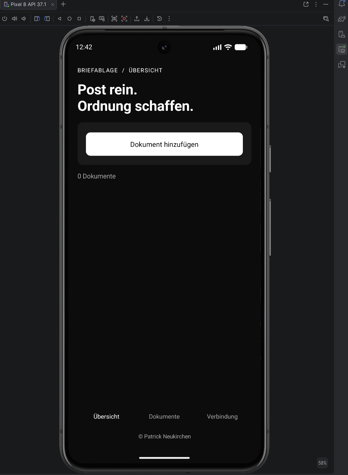 Mobile Briefablage-App auf einem Smartphone mit Dokumente-hinzuf&uuml;gen-Funktion